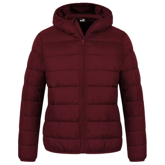 Chrisuno Women's Jackets Lightweight Puffer Jacket Packable Plus Size Winter Coats for Women Warm Waterproof Hooded Windproof Coat with Insulation Wine Red 5X
