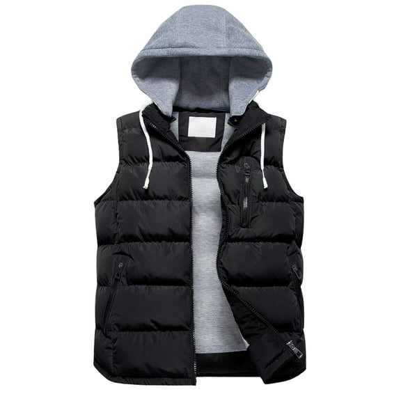 Chrisuno Women's Ladies Double Insulated Workout Vest Sleeveless Jacket Quilted Removable Hood Black S