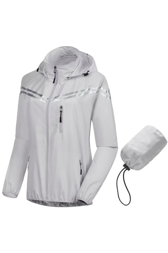 Women's Ladies Rain Jacket Hi-Vis Light Weight Waterproof Jacket Rain Coat Daily Windbreaker Jacket Grey L