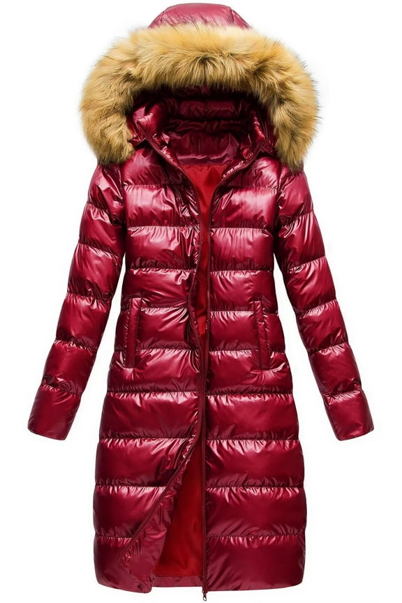 Women's Ladies Thicken Warm Winter Coat Parka Overcoat Long Jacket Belted Outwear Wine Red M