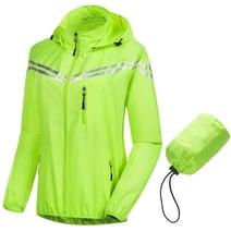 Chrisuno Women's Lightweight Fall Casual Jackets Hooded Raincoat Waterproof Packable Active Outdoor Hiking Jacket Fluorescent Yellow XL