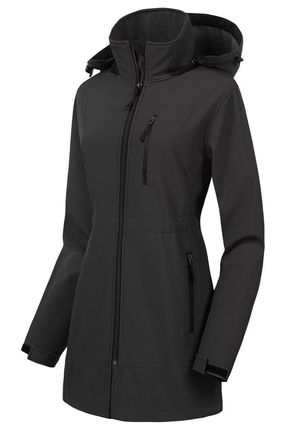 Women's Lightweight Hooded Softshell Military Jackets Fleece Lined Long Reflective Jacket Grey S