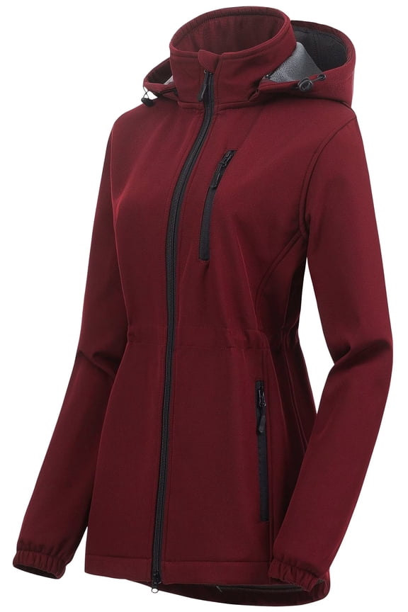 Women's Lightweight Waterproof Long Softshell Tactical Anorak Jacket Fleece Lined Windbreaker Burgundy 2XL