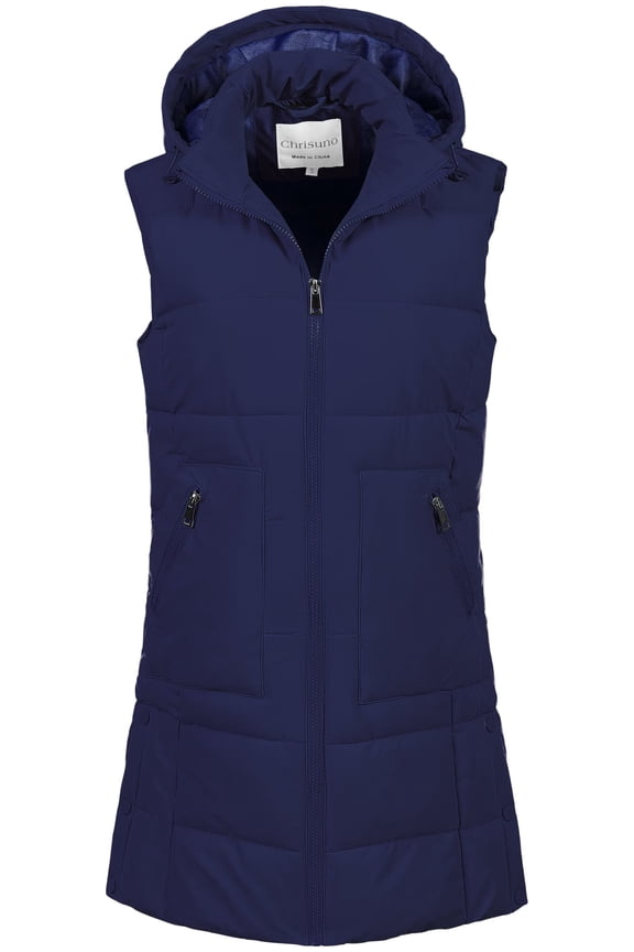 Women's Padded Vest Fleece Lined Puffy Vest Women Below Hip Length Sleeveless Jackets For Winter Fall Navy Small