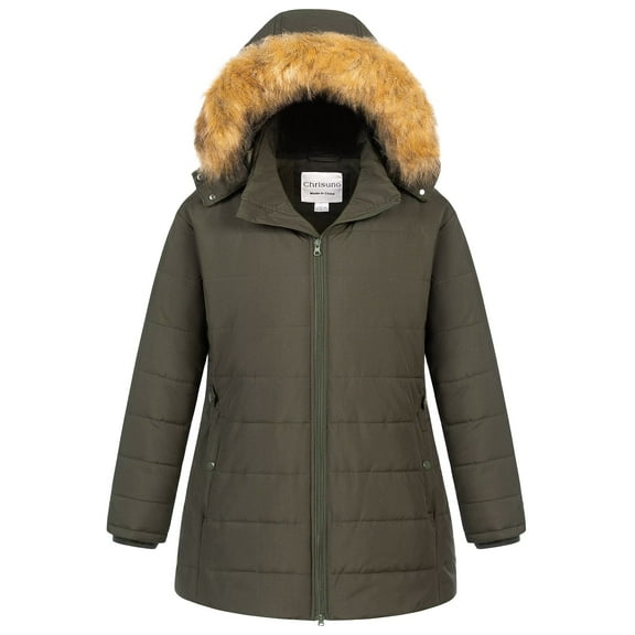 Chrisuno Women's Plus Size Coats Womens Winter Long Puffer Jacket Warm Coat Quilted Parka with Removable Hood Army Green 2X