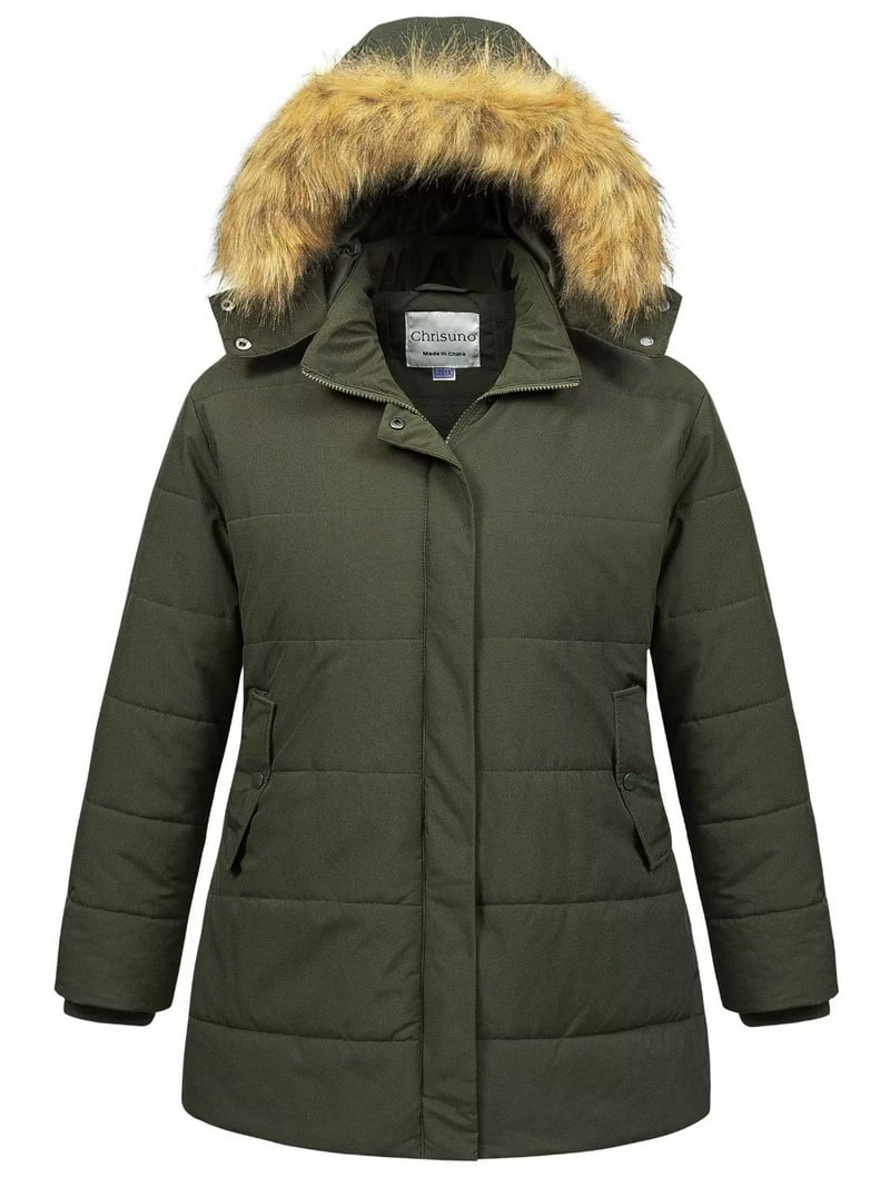Chrisuno Women's Plus Size Hooded Warm Winter Parka Coat Long