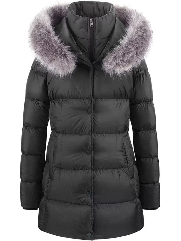 Women's Puffer Coats Warmest Winter Jacket Mid Length Quilted Jacket Black M