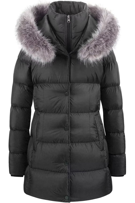 Women's Puffer Coats Warmest Winter Jacket Mid Length Quilted Jacket Black M