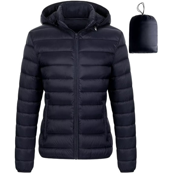 Chrisuno Women's Puffy Jackets Women Warm Puffer Jacket Quilted Lightweight Stand Collar Zip Up Alternative Down Winter Coat With Hidden Pockets Navy 3XL