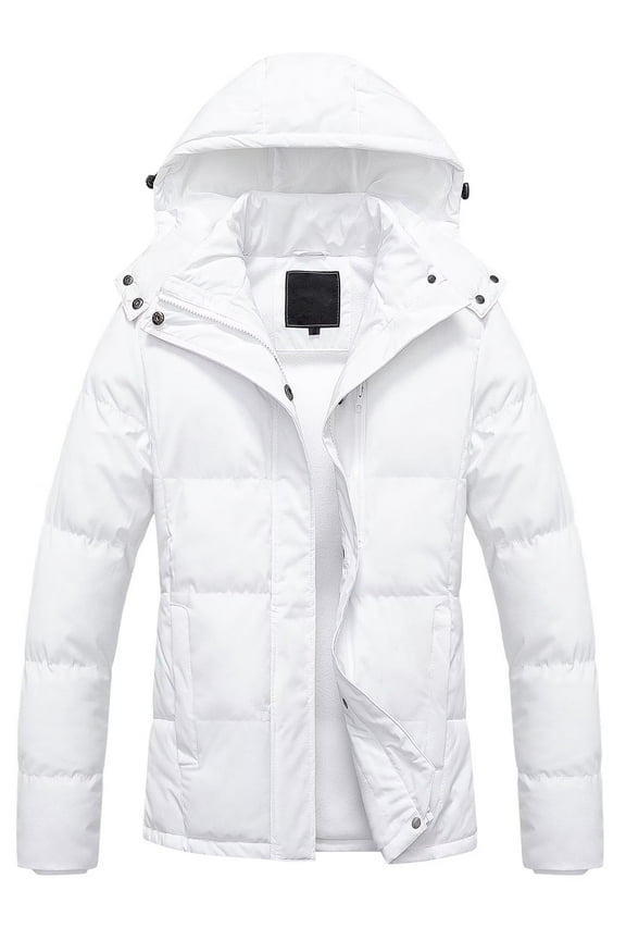 Women's Short Hooded Jacket Winter Thicken Warm Down Alternative Puffy Maternity Coat Beige L