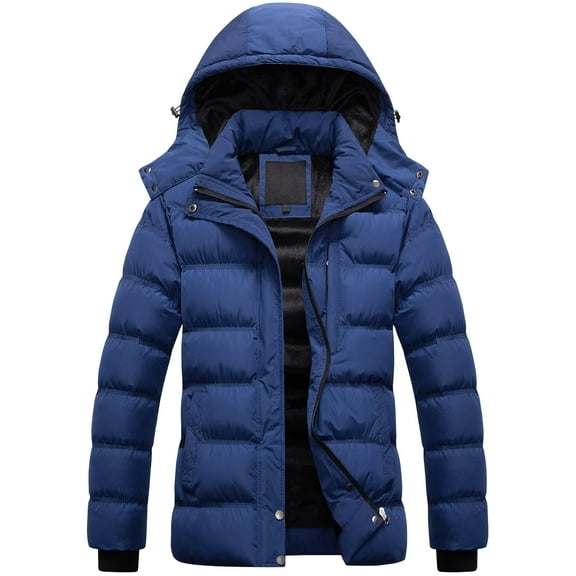 Chrisuno Women's Short Warm Winter Puffer Coats Military Parka Jacket Warm Lining With Hood Navy Blue 2XL