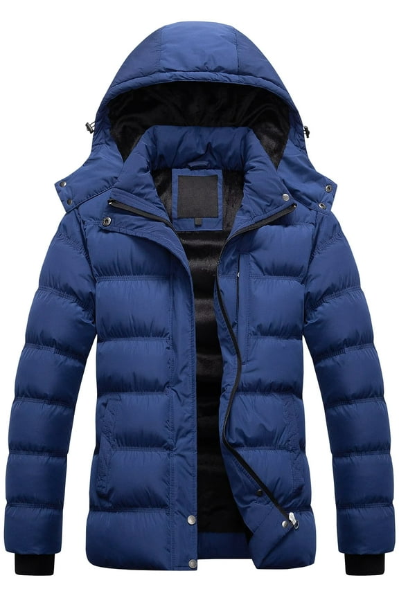 Women's Short Warm Winter Puffer Coats Military Parka Jacket Warm Lining With Hood Navy Blue 2XL