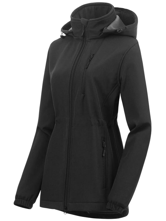 Women's Ski Snowboarding Softshell Jacket Fleece Lined And Water Repellent Coat With Removable Hood Grey XL