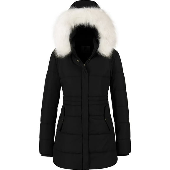 Chrisuno Women's Snow Coat Parka Puffer Ski Quilted Jacket With Removable Hood M Black