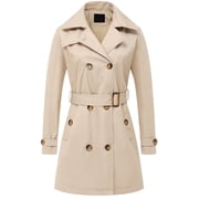 Chrisuno Womens Soft Shell Trench Coat Water Resistant with a Detachable Hood Dress Coats Khaki M