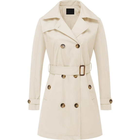 Chrisuno Women's Swing Tan Trench Coat All Weather Coats Spring Jacket White 2XL