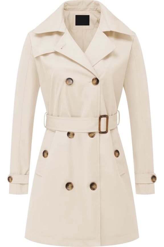 Women's Swing Tan Trench Coat All Weather Coats Spring Jacket White 2XL