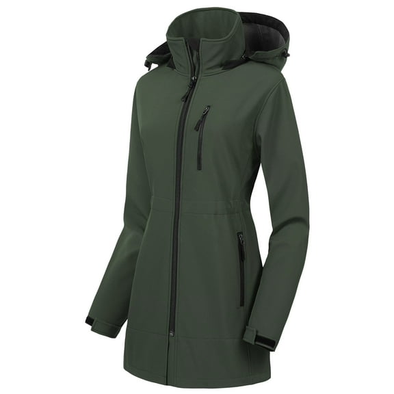 Chrisuno Women's Trench Coat Lightweight Packable Lined Outdoor Windbreaker Anorak Jacket With Detachable Hood Green L