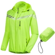 Chrisuno Women's Waterproof Rain Ponchos Lightweight Hooded Windbreaker Packable Biking Jacket Active Outdoor Travel Hiking Fluorescent Yellow M