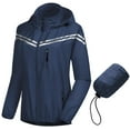 thumbnail image 1 of Chrisuno Women's Waterproof Running Workout Rain Jackets Cycling Windbreaker Packable Reflective Travel Hoodie Navy Blue S, 1 of 5