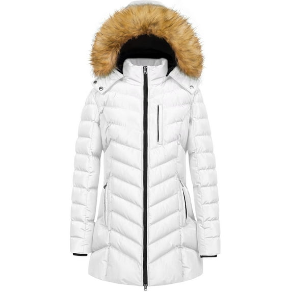 Chrisuno Women's Waterproof Winter Parka Thicken Puffer Jacket Warm Bubble Coat With Detachable Hood White 3XL