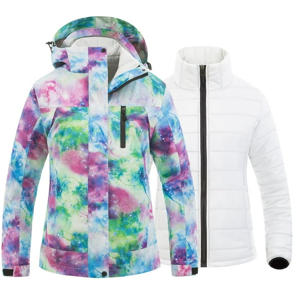 Chrisuno Women's Windproof Rain Jacket Winter Warm Hooded Coat Star S