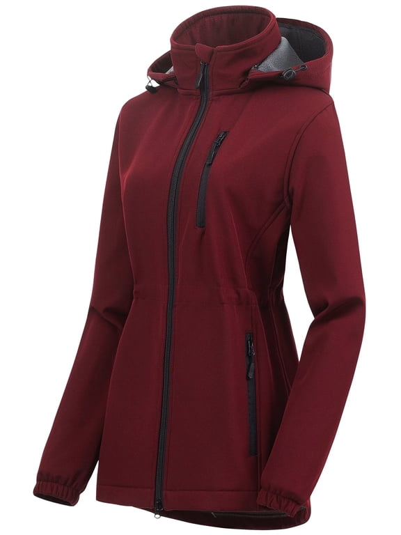 Women's Windproof Thermal Softshell Cycling Running Winter Jacket Biking Cold Weather Raincoat Burgundy S