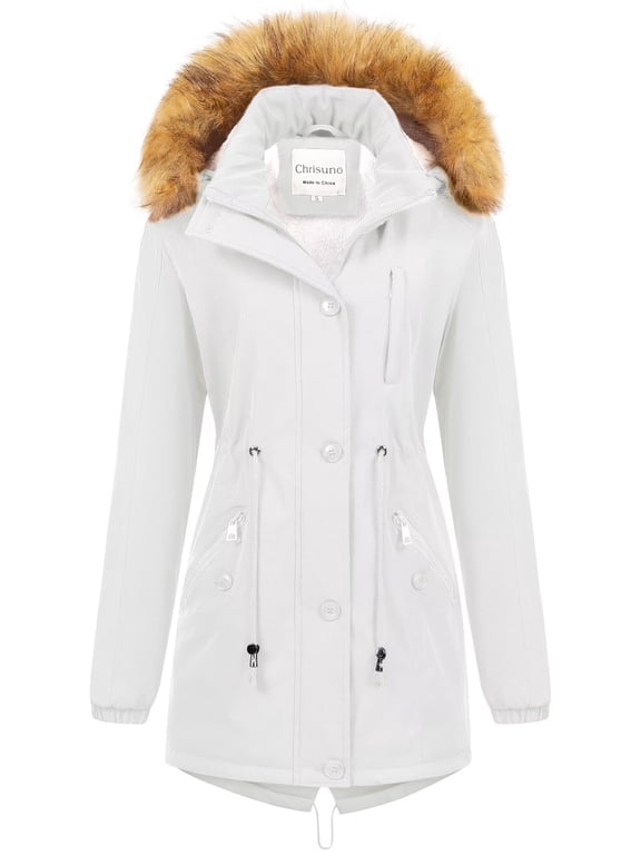Women's Winter Coats Jacket Warm Lined Thicken Parka Multiple Pockets Windproof Outerwear White 3XL