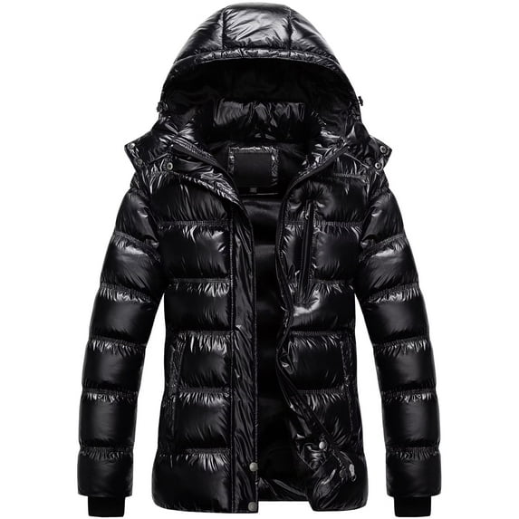 Chrisuno Women's Winter Coats Snow Parkas Anoraks Hooded Military Jacket Ladies Petite Quilted Parka Shine Black M