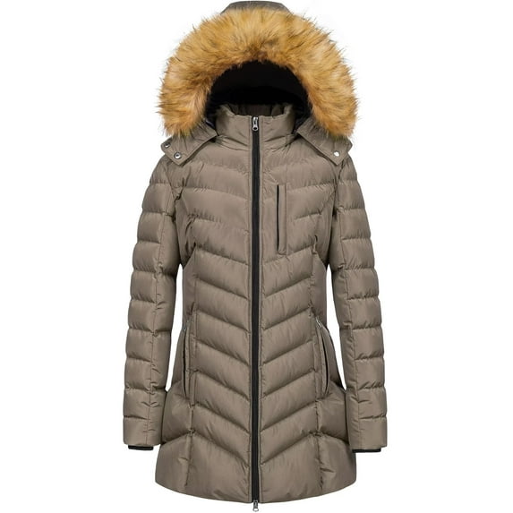Chrisuno Women's Winter Hooded Coat Waterproof Warm Long Puffer Winter Thicken Parkas Coats Brown L