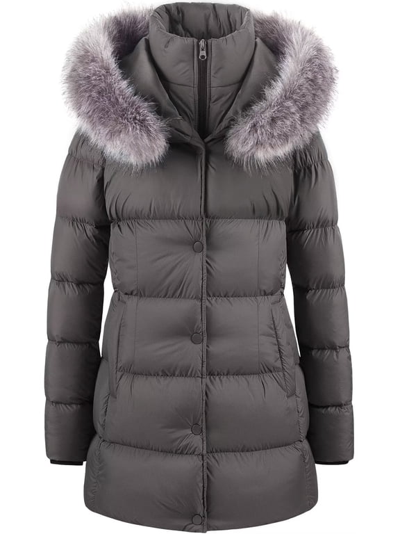 Women's ladies Quilted Winter Heaver Coat Collar Hooded Puffer Jacket Parka Grey XXL