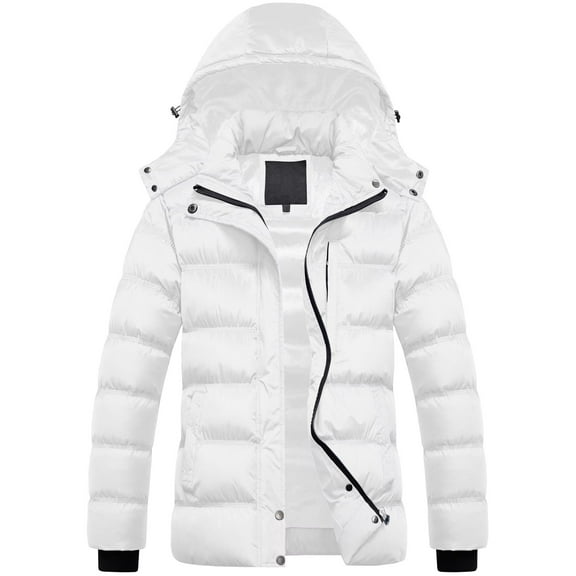 Chrisuno Womens Coat Winter Women Puffy Coats Women's Warm Waterproof Puffer Jacket Hooded Windproof Quilted Parka White L