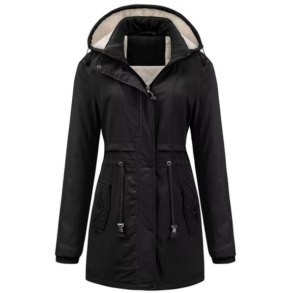 Chrisuno Womens Hooded Warm Winter Coats With Faux Lined Outerwear Jacket Fleece Lined Ladies Parka Black L