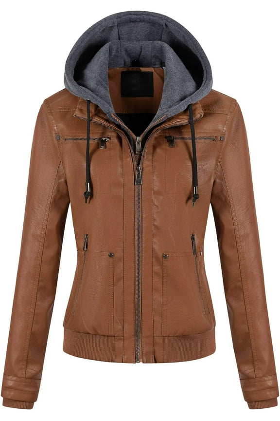 Womens Jacket Abrigos De Mujer Invierno Women's Bomber Leather Jackets Fall Fashion Stylish Motorcycle Coat Brown L