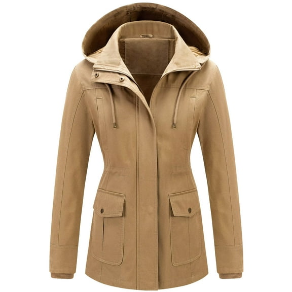 Chrisuno Womens Jacket Anorak Jackets For Women Fall Dressy Light Safari Coat Women's Lightweight Drawstring Utility Outerwear With Pockets Khaki S