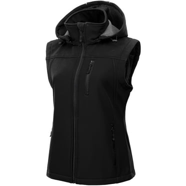 Chrisuno Womens Outerwear Softshell Vest Waterproof Running Sleeveless Jackets Hiking Travel Vest With Pockets Black L