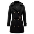 thumbnail image 1 of Chrisuno Womens Peacoats Double Breasted Belted Wool Blend Pea Coat Hood Black L, 1 of 4