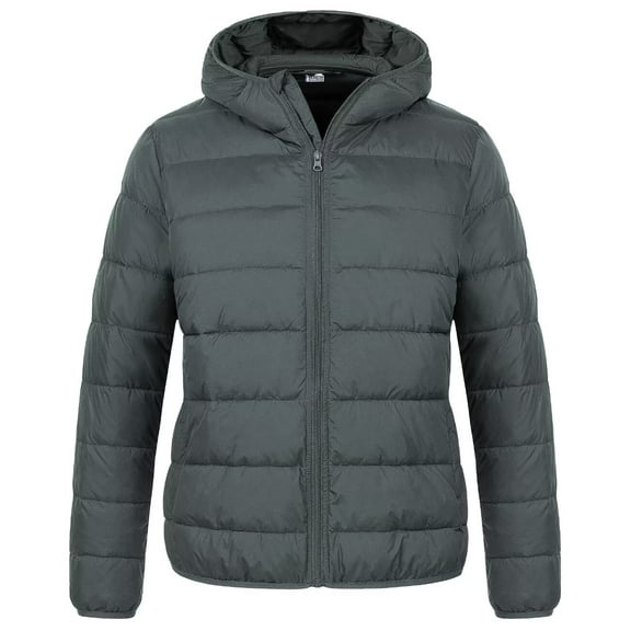 Chrisuno Womens Plus Size Coats Lightweight Puffer Jacket Packable Coat Dark Grey 2X