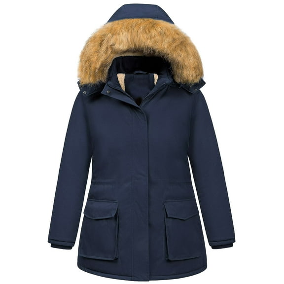 Chrisuno Womens Plus Size Coats Winter Women's Coat Quilted Thicken Jacket with Removable Hood Navy Blue 4X