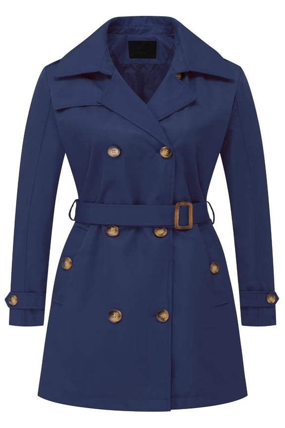 Womens Plus Size Trench Coat Coats for Women Mid Length Lightweight Soft Shell Water Resistant with A Detachable Hood Navy Blue 3X