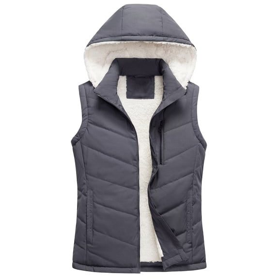 Chrisuno Womens Puffy Vest Women's Vests For Winter Womans Fashion Women Stand Collar Thick Hooded Sleeveless Coats Jacket Grey S