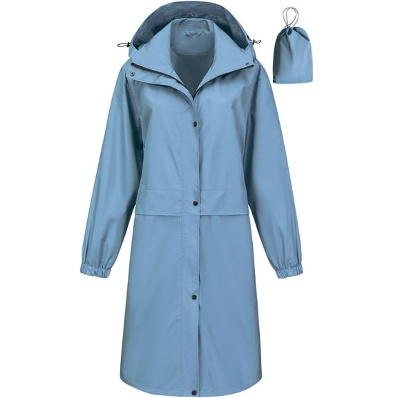 Chrisuno Womens Rain Jacket With Hood Impermeables Para La Lluvia Mujer Coats Long Raincoat Running Women Waterproof Hooded Windbreaker Outdoor Acid Blue 2XL