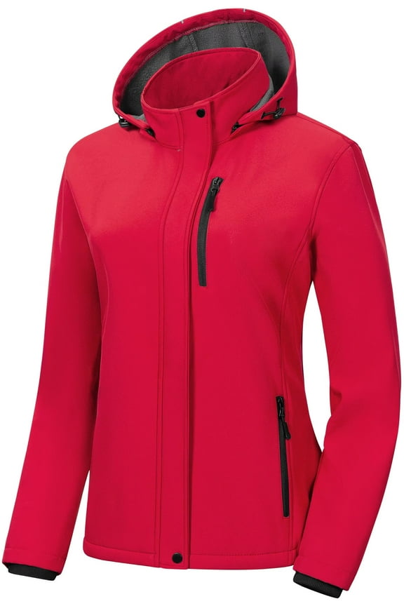 Womens Rain Jacket With Hood Women's Jackets For Fall Softshell Fleece Jackets Ladies Lightweight Water Resistant Performance Coat Red 2XL