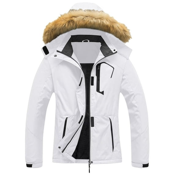 Chrisuno Womens Snowboarding Jacket Ski Coat Mountain Waterproof Hooded Windbreakers Windproof Raincoat Winter Warm White S
