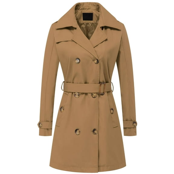 Chrisuno Womens Trench Coat Long Fall Jackets for Women Hood Belt Double Breasted Waterproof Camel S