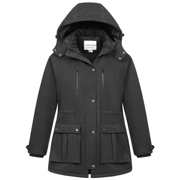Chrisuno Womens Winter Coats For Women Plus Size Jacket Coat Women's Parka Zip Warm Fleece Lined Outwear With Waist Drawstring Dark Grey 2X