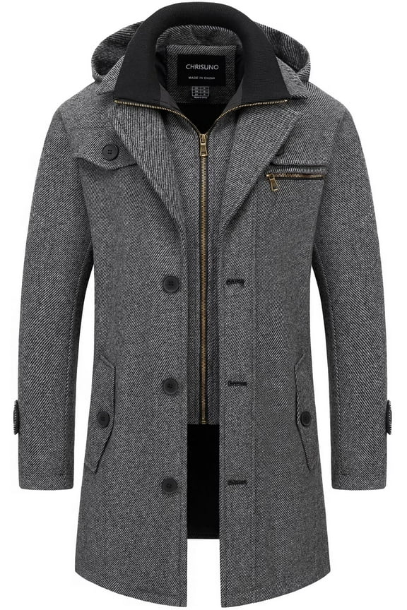 Wool Coat Men Coats Mens Long Peacoat Single Breasted Trench Casual Lapel Collar Business Winter Overcoats Dark Grey S
