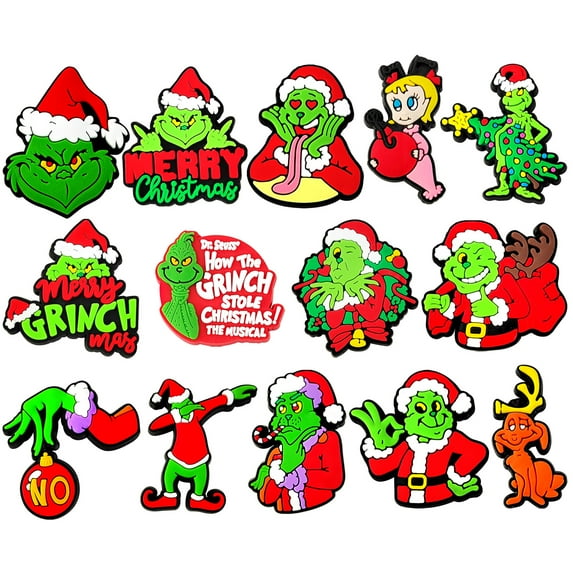 Chritmas Grinch Shoe Charms for Croc, PVC Shoe Decoration Pins Cute Croc Accessories Charms for Women Kids Teens Girls and Boys