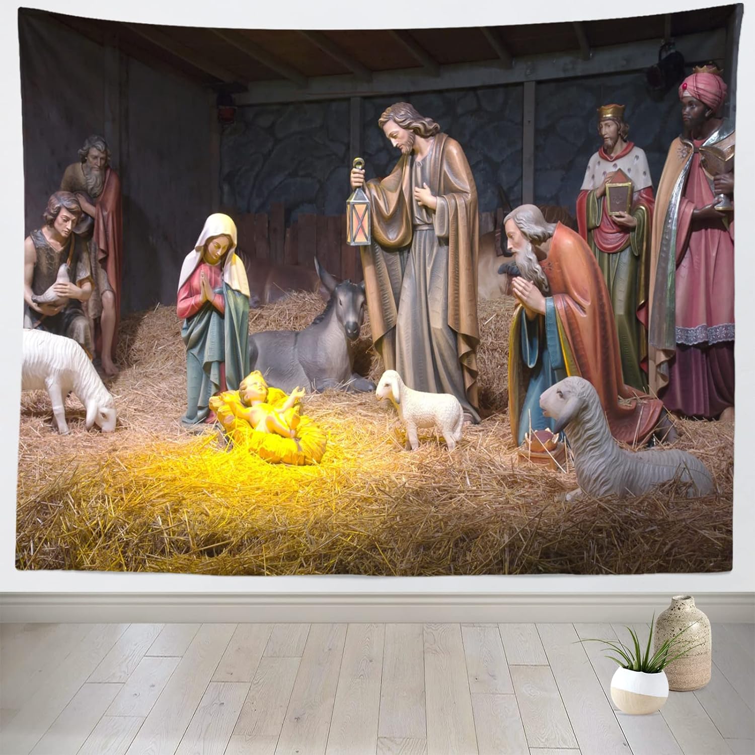 Chritmas Nativity Scene Tapestry Manger Scene Birth of Baby Jesus Extra Large Wall Hanging