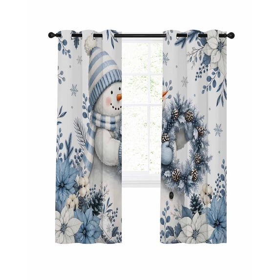 Chritmas Snowman Blackout Curtains 63 Inches Length, Xmas Snowflake ...